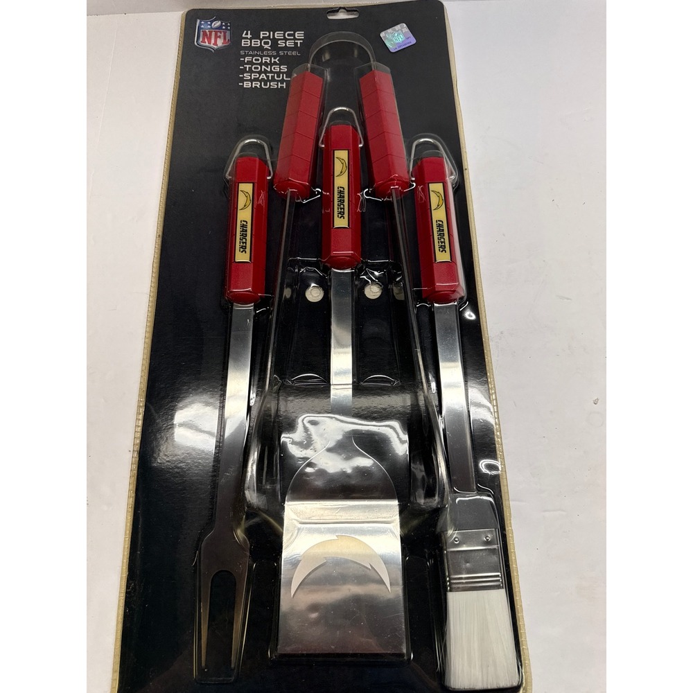 NFL San Diego Chargers 4 Piece BBQ Grill Set Stainless Steel Siskiyou Sports NEW